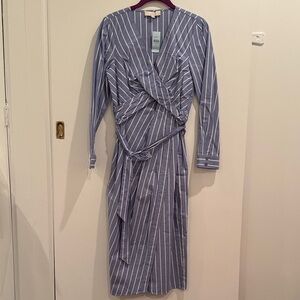 Loft Striped Blue Wrap Dress - Midi Style